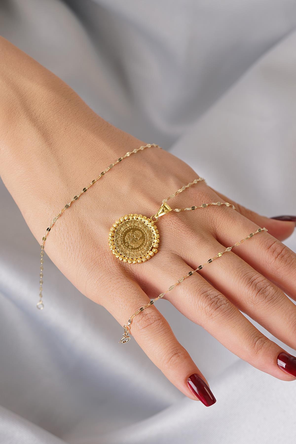 14ct Gold Quarter Coin with Mirror Chain Necklace