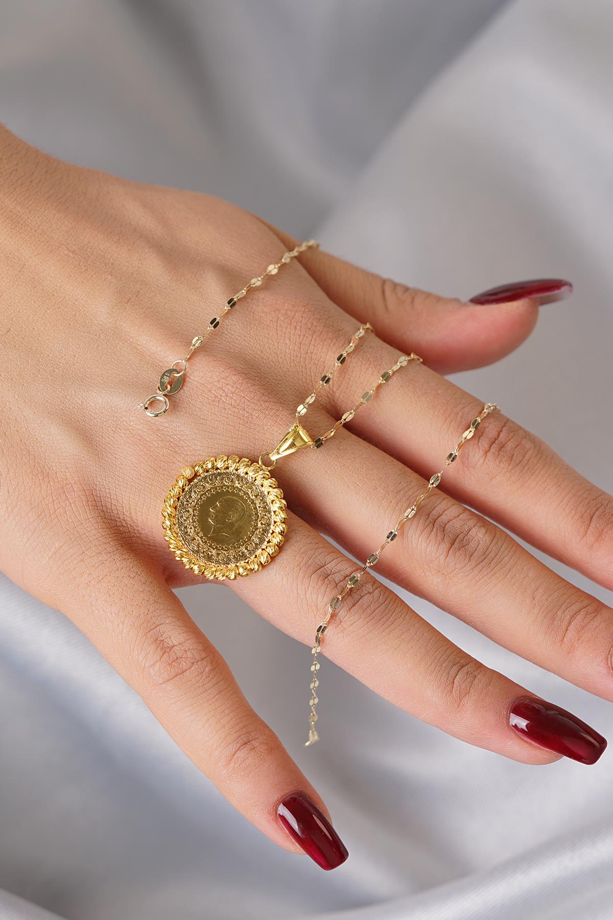 14K Gold Quarter Coin with Mirror Chain Necklace