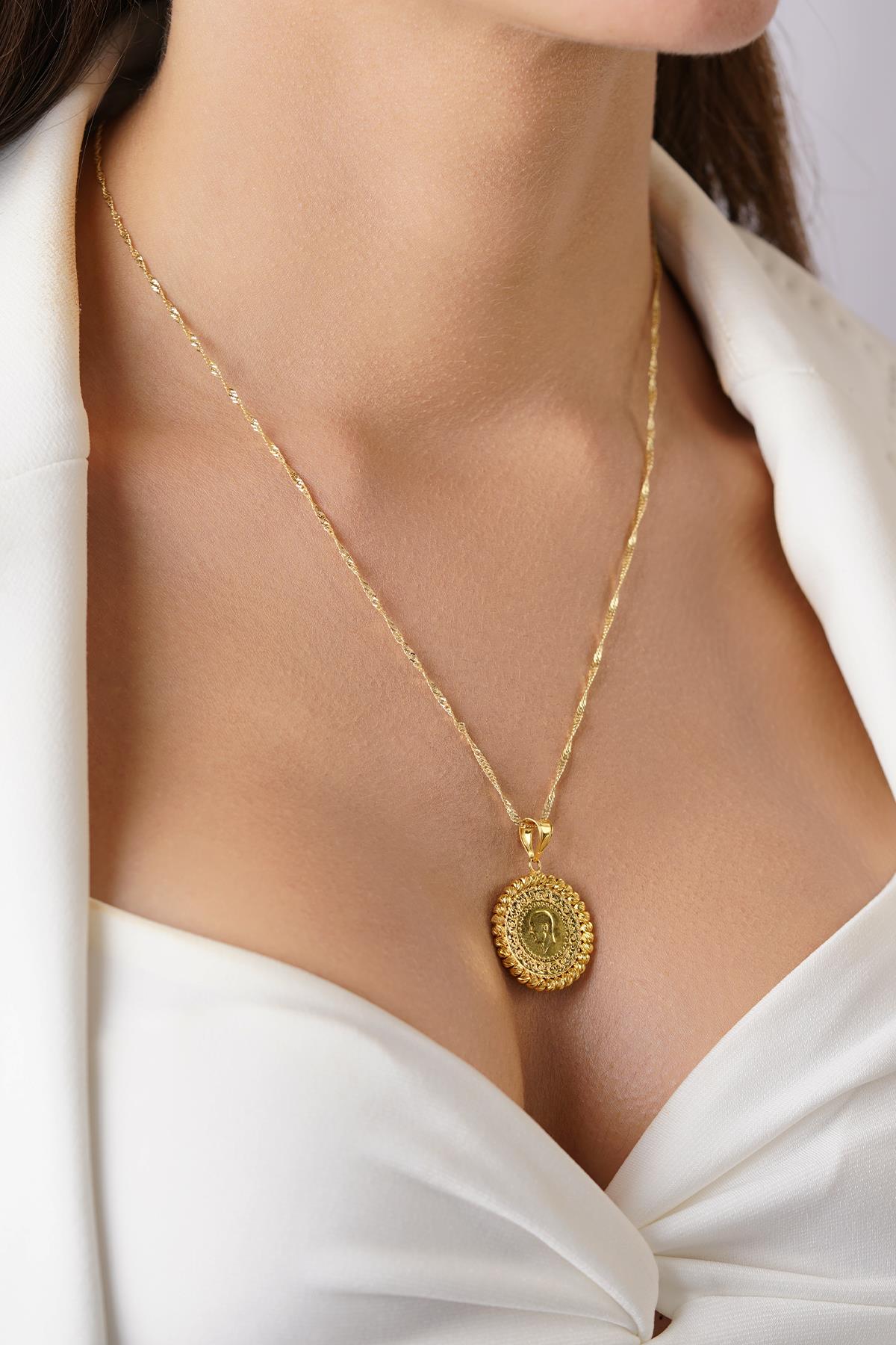14ct Gold Quarter Coin with Singapore Chain Necklace