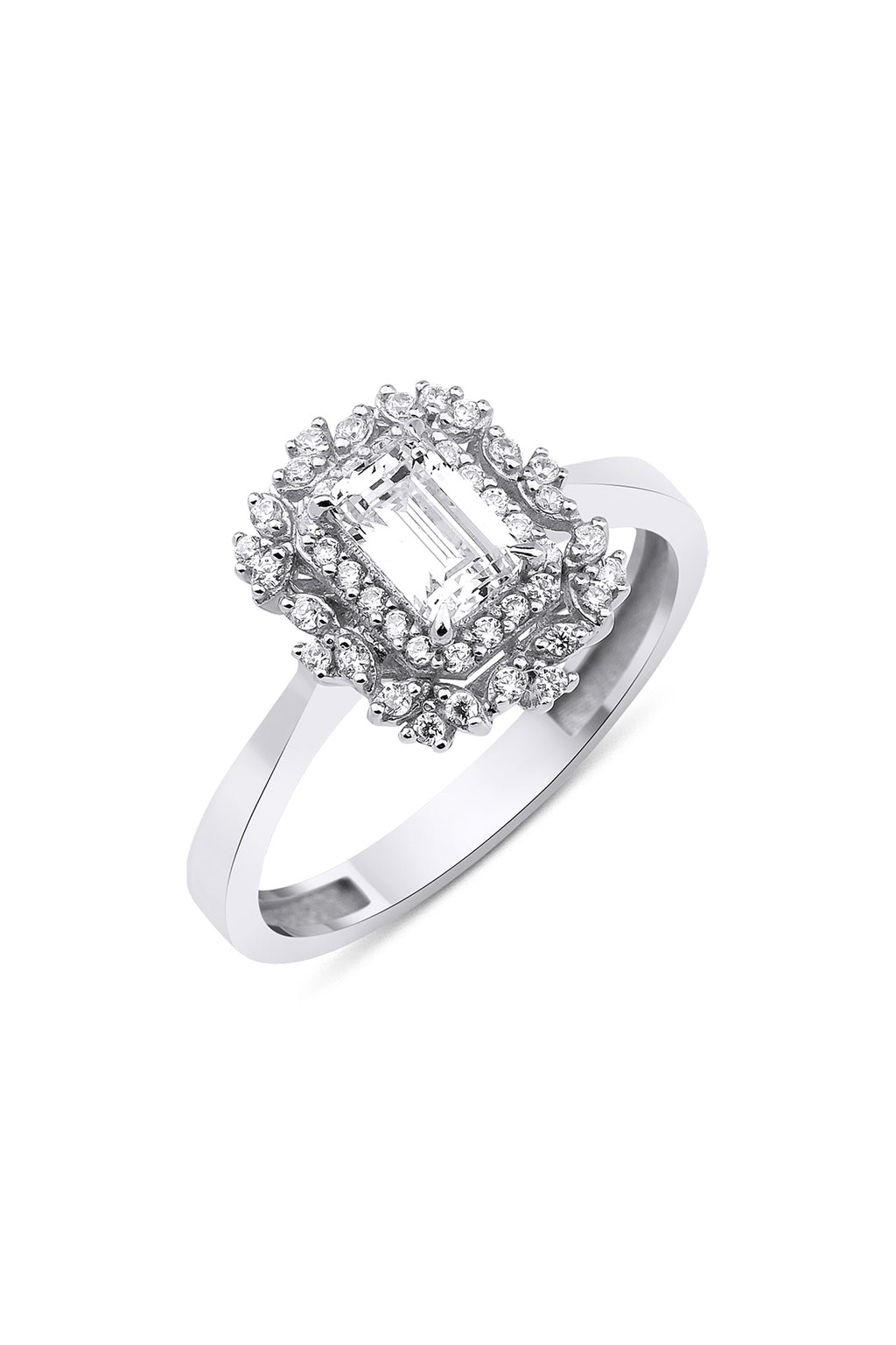 14ct Gold Queen Baguette Ring White