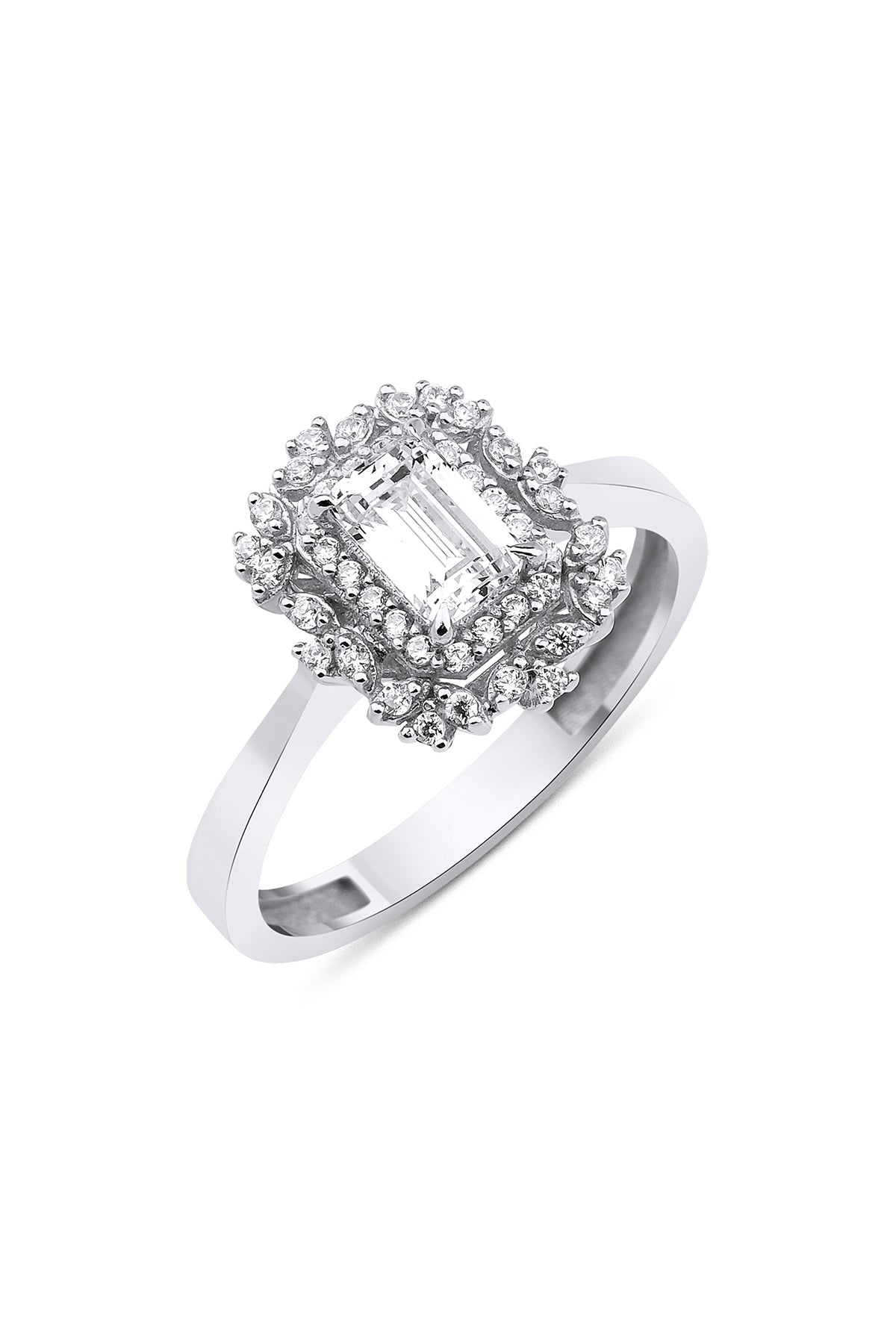 14ct Gold Queen Baguette Ring White