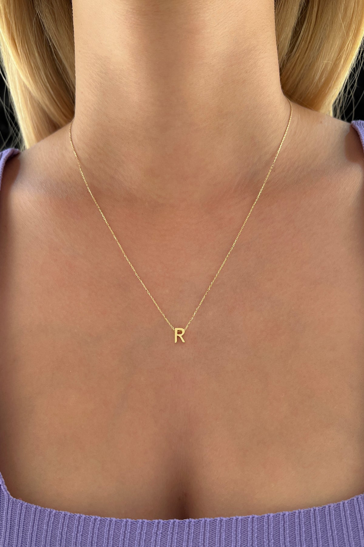 14ct Gold R Initial Necklace