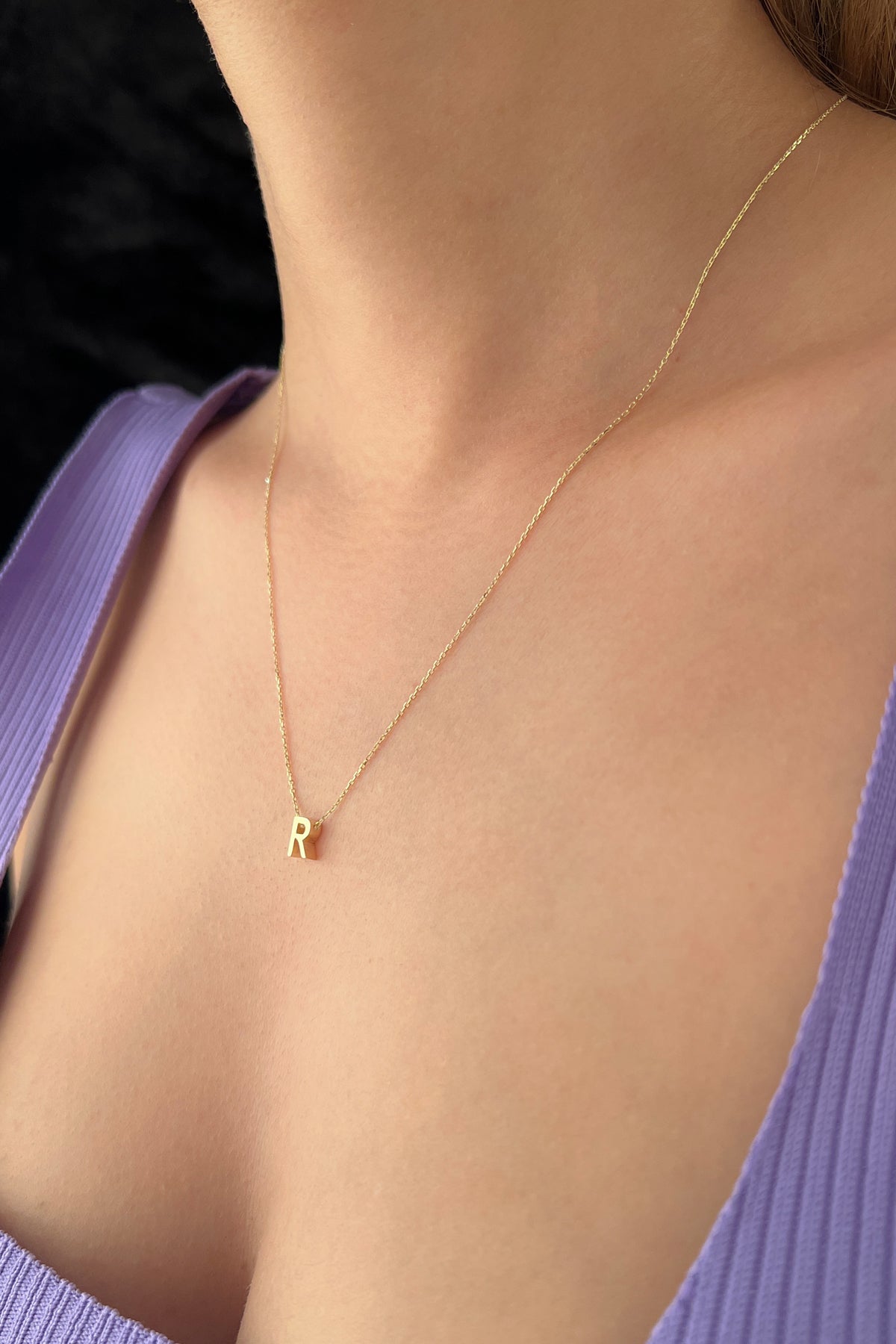 14K Gold R Initial Necklace