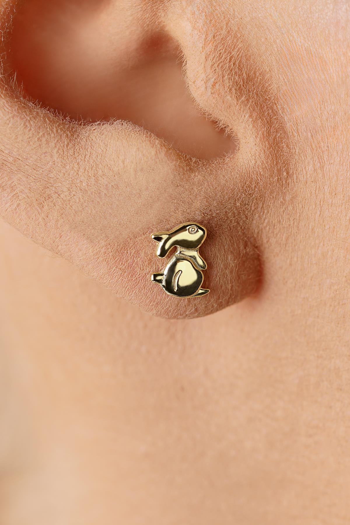 14ct Gold Rabbit Shaped Stud Earrings