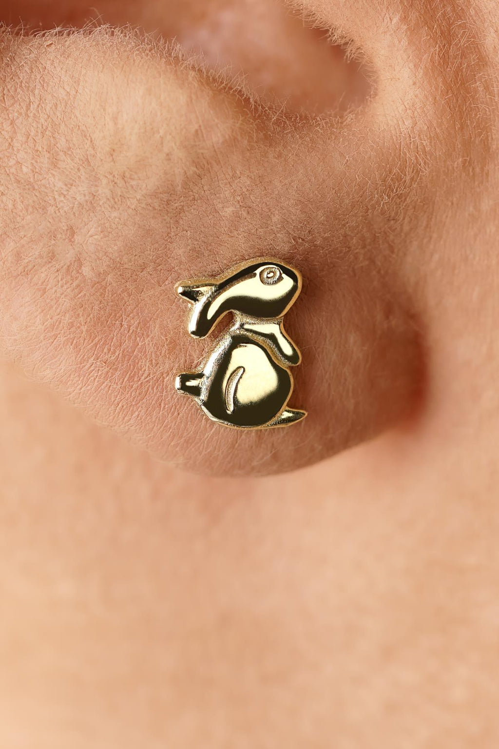 14ct Gold Rabbit Shaped Stud Earrings