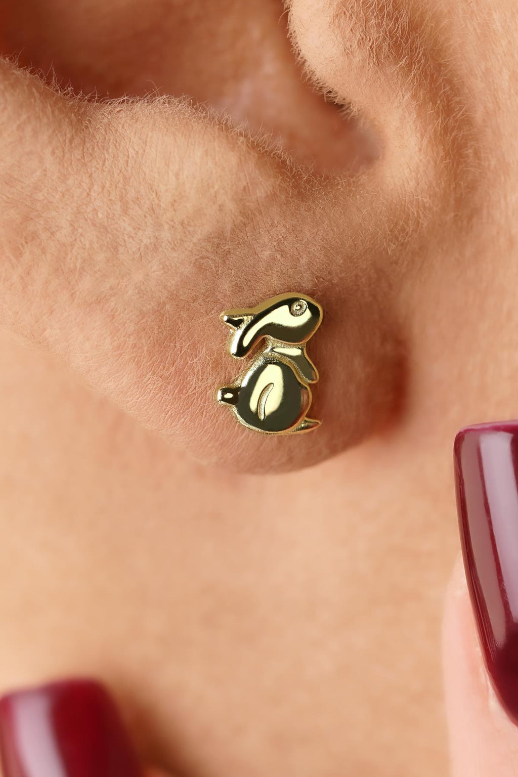 14ct Gold Rabbit Shaped Stud Earrings