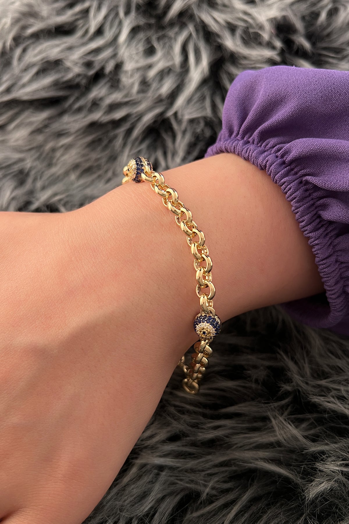 14ct Gold Rolo Bracelet Evil Eye Bracelet