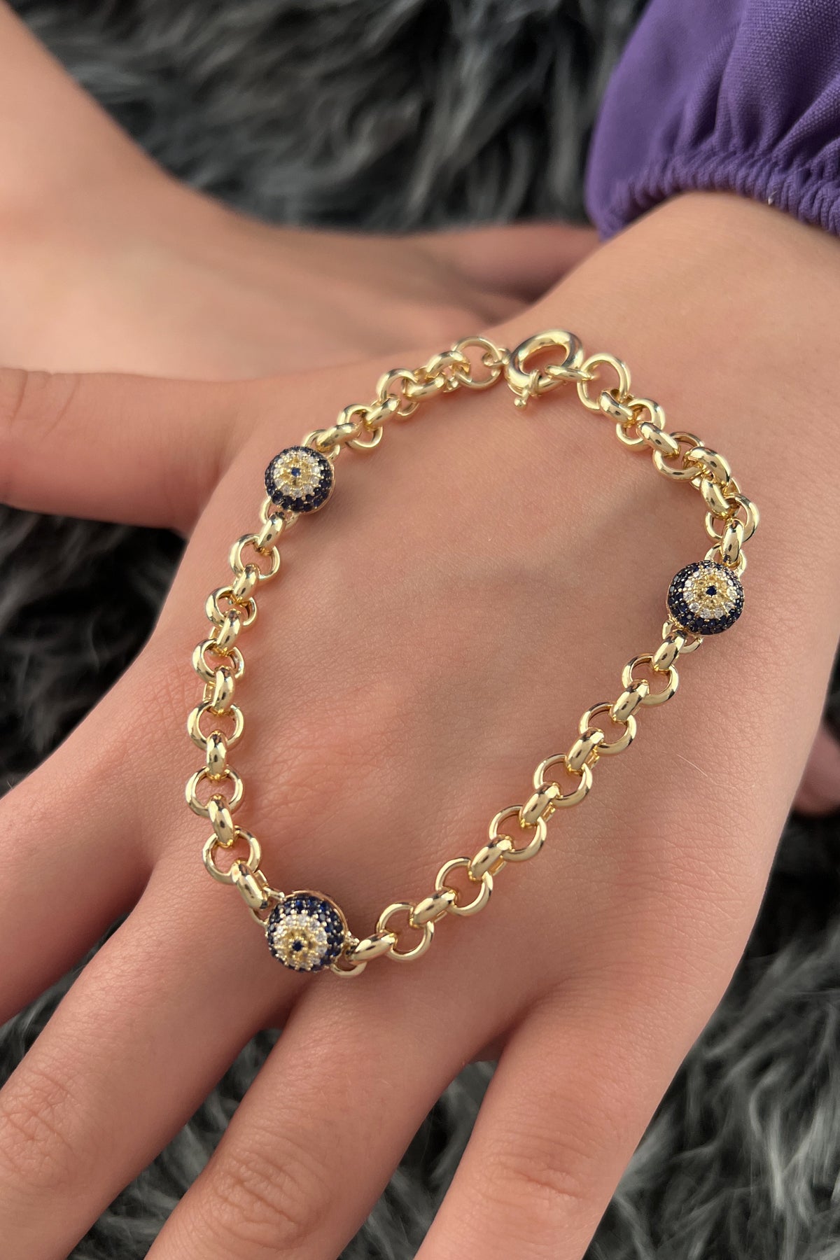 14ct Gold Rolo Bracelet Evil Eye Bracelet