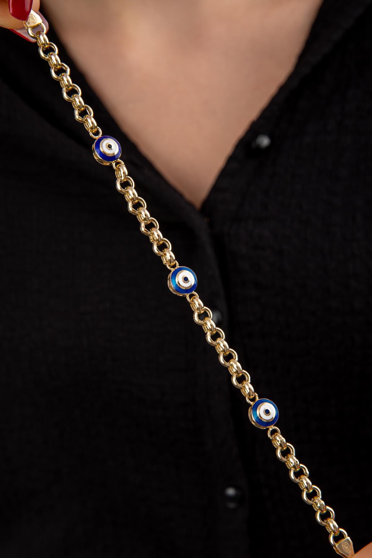 14ct Gold Rolo Evil Eyes Bracelet