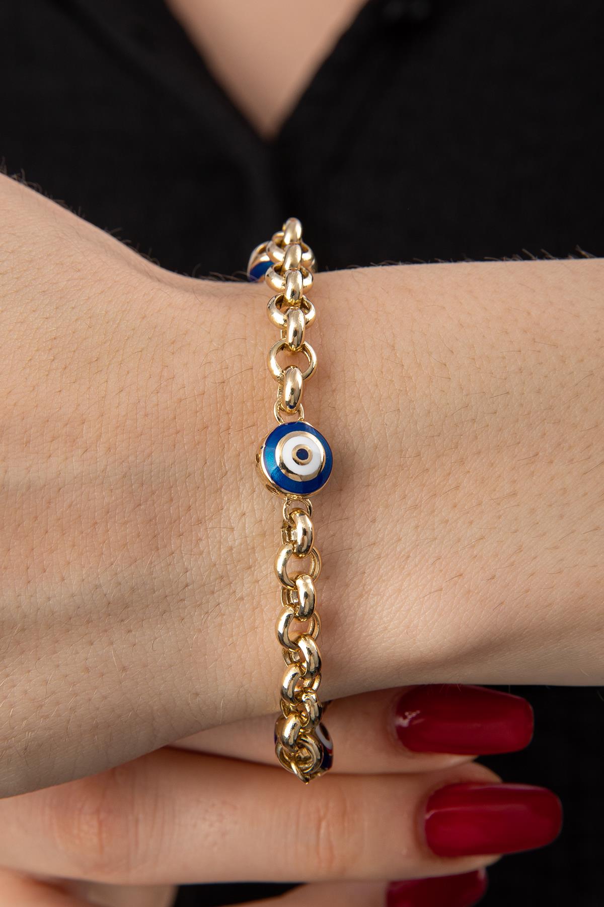 14ct Gold Rolo Evil Eyes Bracelet