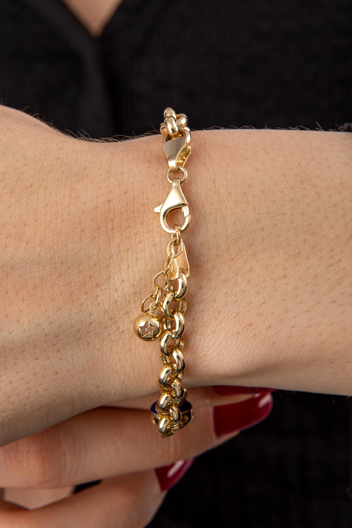 14ct Gold Rolo Evil Eyes Bracelet