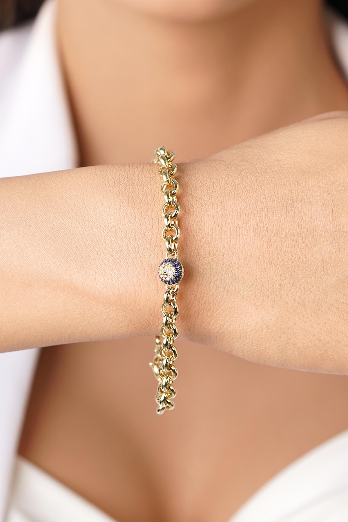 14ct Gold Rolo With 1 Evil Eye Bracelet