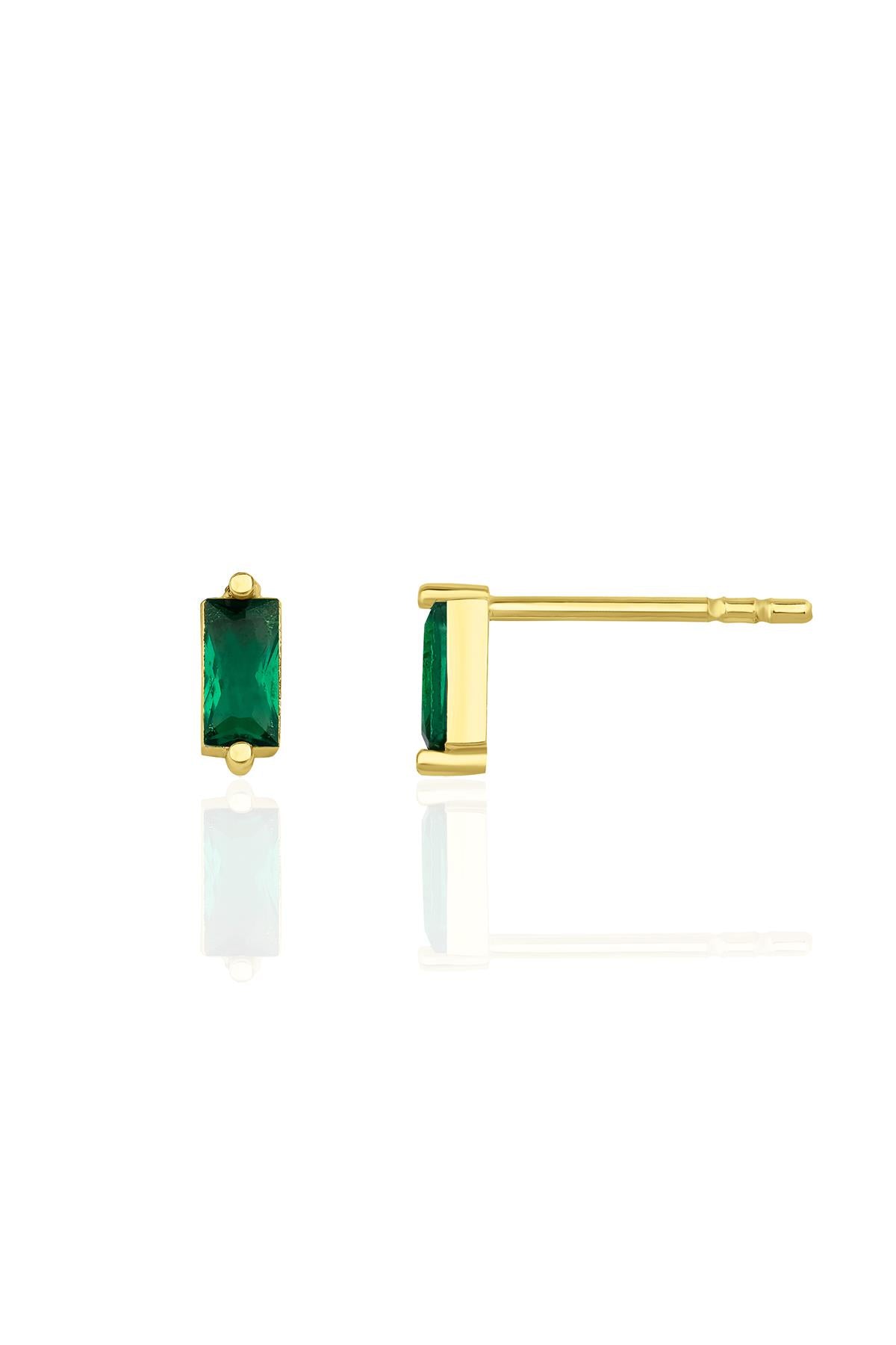 14K Gold Root Emerald Baguette Stud Earrings