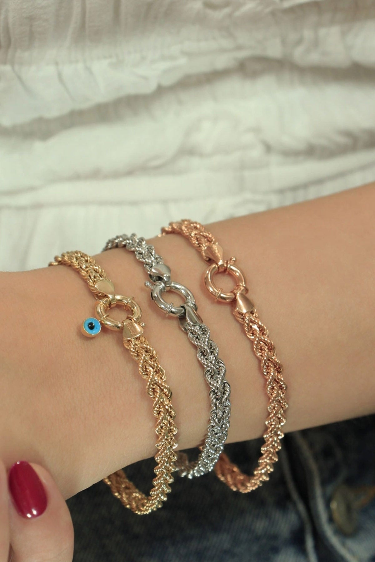 14ct Gold Rope Knitting Chain Set (Bracelet - Chain )