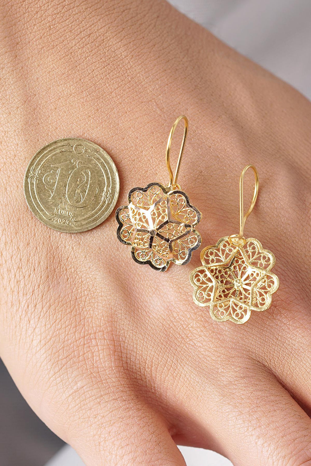 14ct Gold Rose Motif Filigree Earrings – Mother’s Earrings