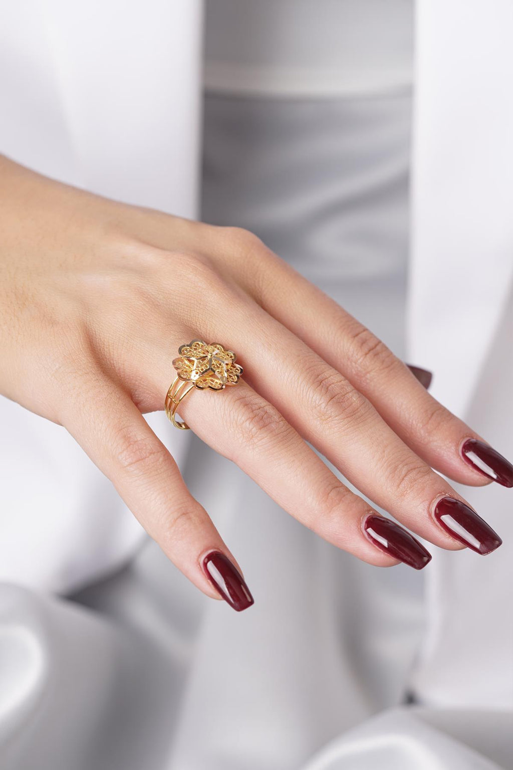 14ct Gold Rose Motif Filigree Ring – Mother’s Ring