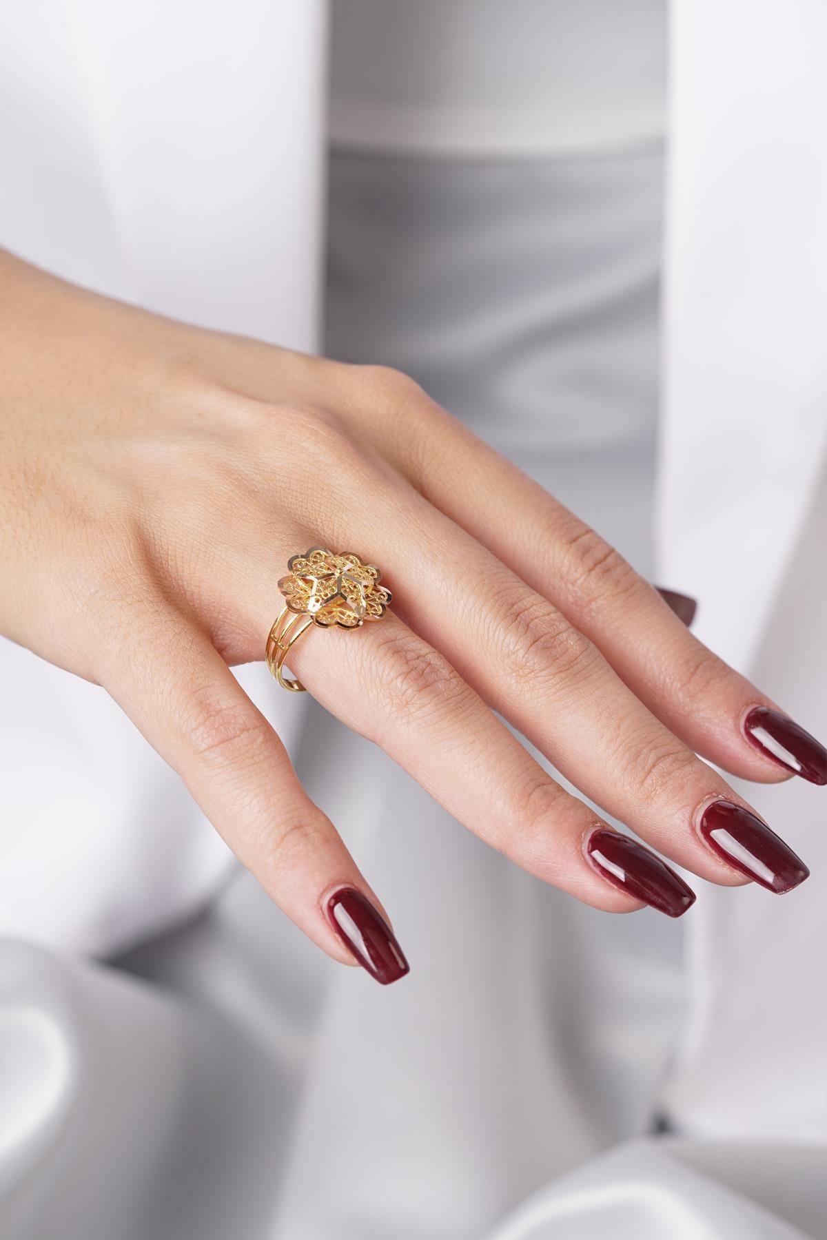 14ct Gold Rose Motif Filigree Ring – Mother’s Ring