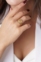 14ct Gold Rose Motif Filigree Ring – Mother’s Ring