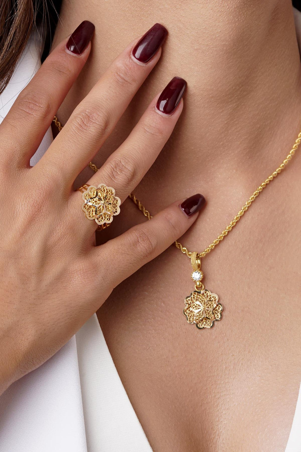 14ct Gold Rose Motif Filigree Set – Mother’s Set