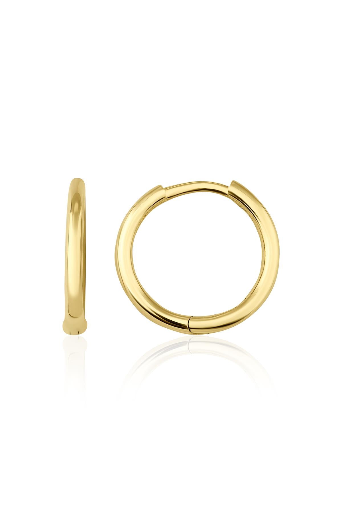 14K Gold Round Huggie Earrings