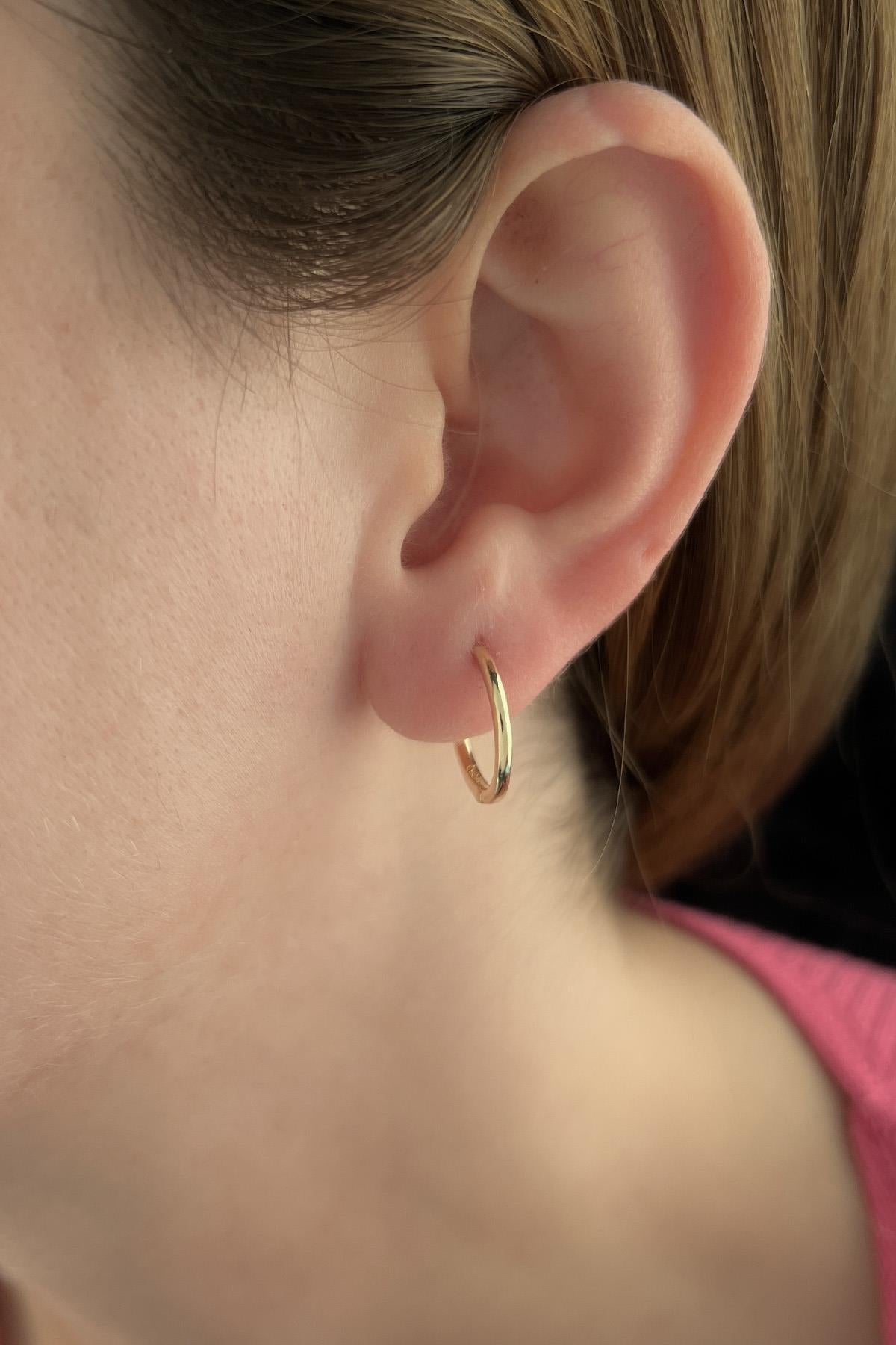 14K Gold Round Huggie Earrings
