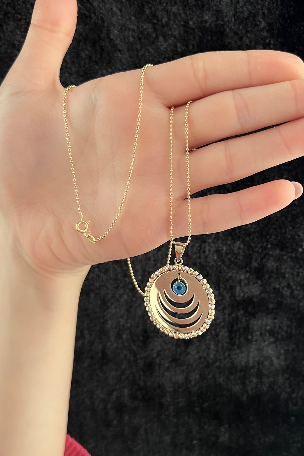 14K Gold Round Plate Dorica Evil Eye Necklace