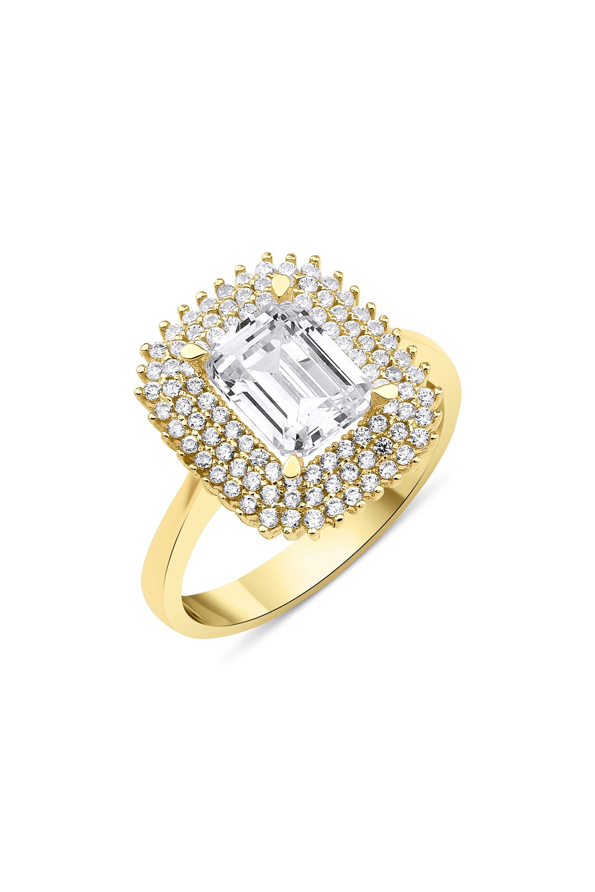 14ct Gold Round Stone Rectangel Cluster Baguette Ring