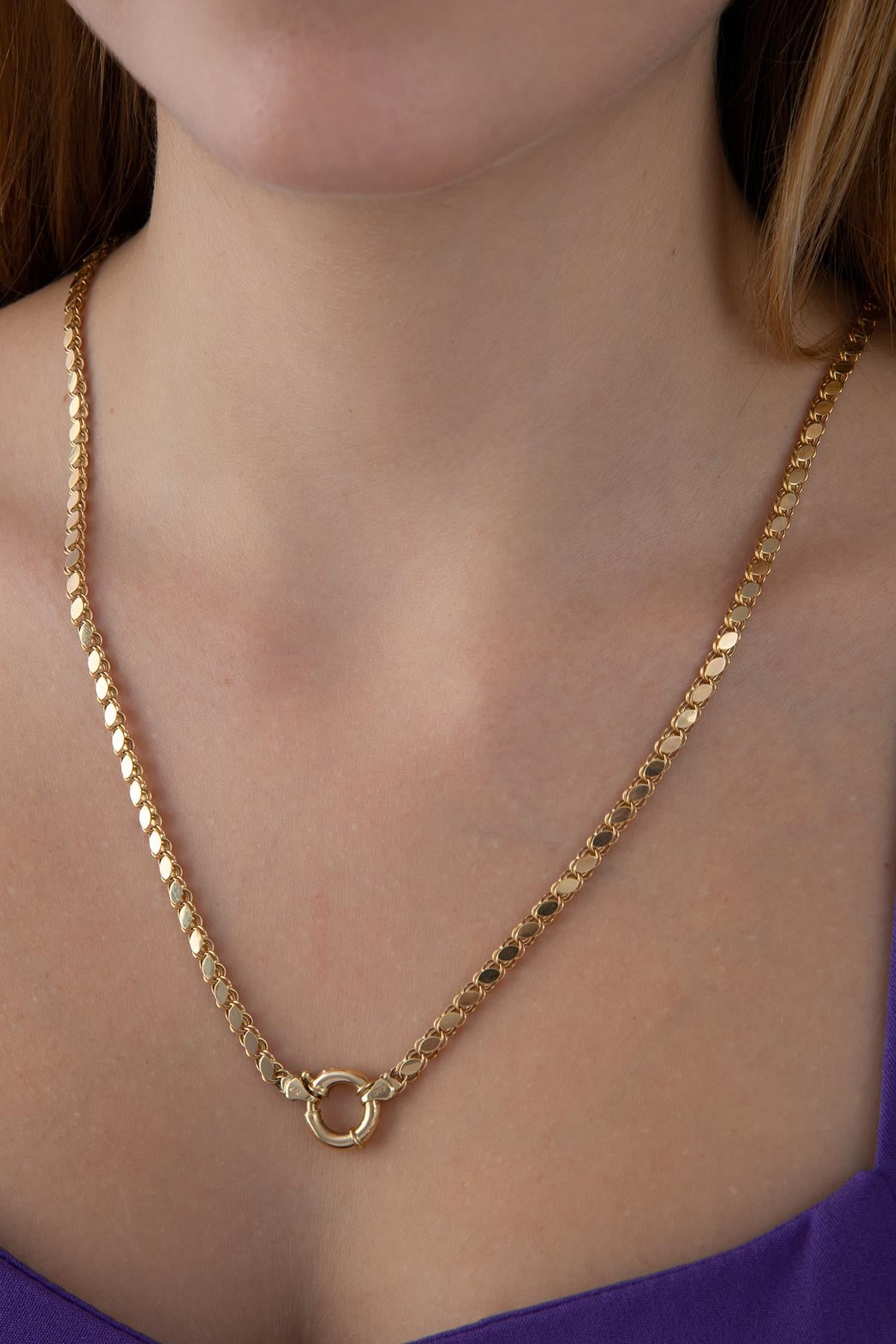 14K Gold Sailor Clasp Sequin Chain