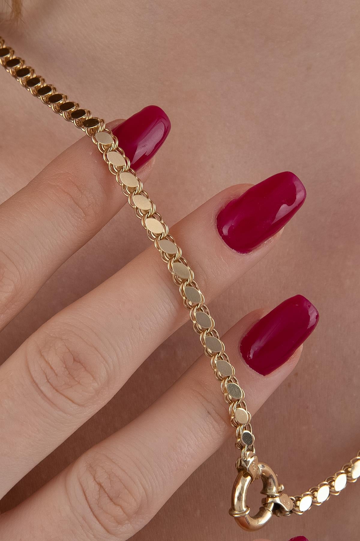 14K Gold Sailor Clasp Sequin Chain