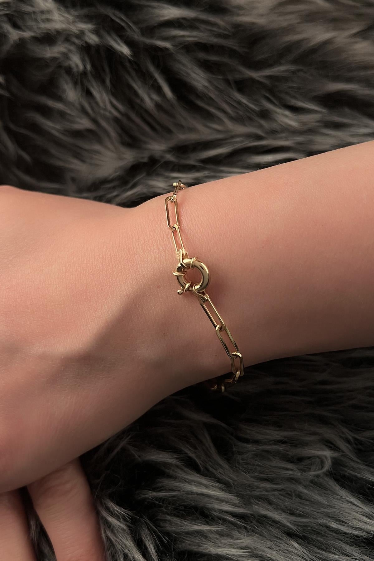 14ct Gold Sailor Lock Paperclip Bracelet