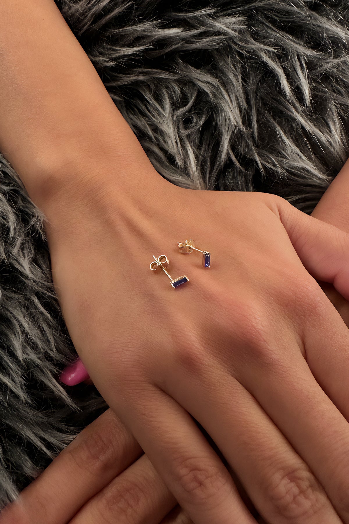 14K Gold Sapphire Baguette Stud Earrings