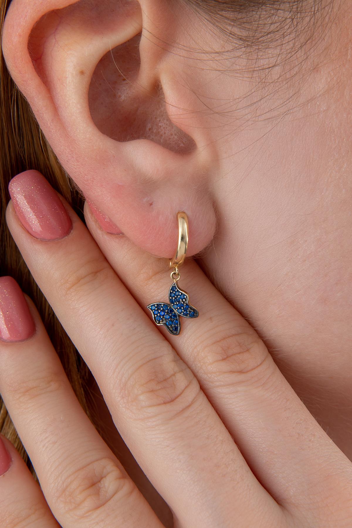 14ct Gold Sapphire Stone Butterfly Huggie Earrings