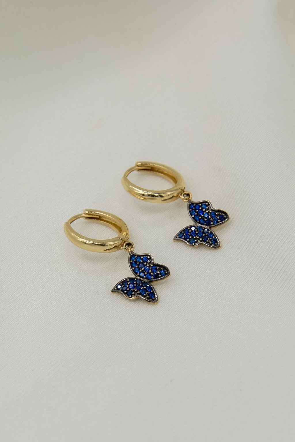 14ct Gold Sapphire Stone Butterfly Huggie Earrings