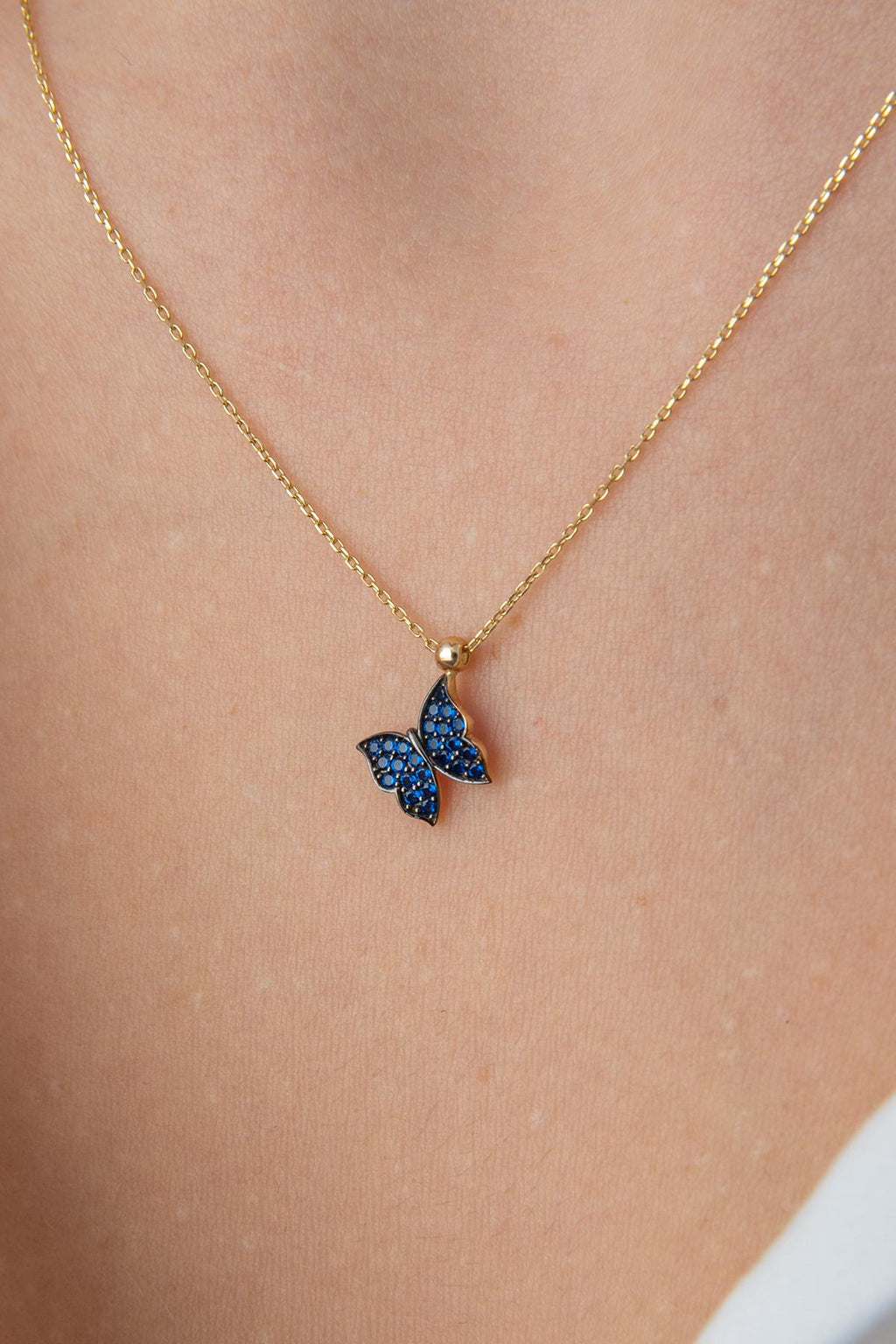 14ct Gold Sapphire Stone Butterfly Necklace