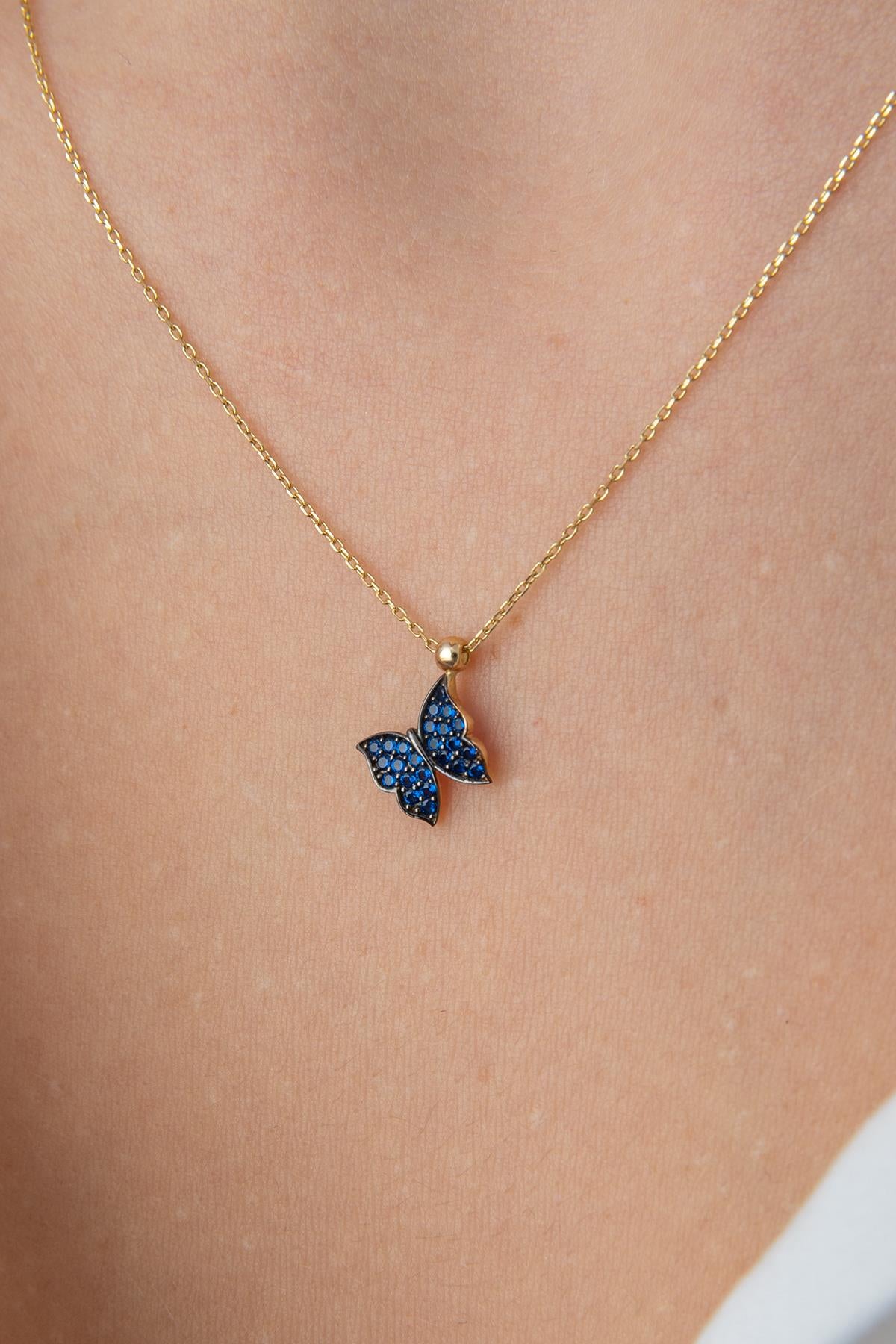 14ct Gold Sapphire Stone Butterfly Necklace