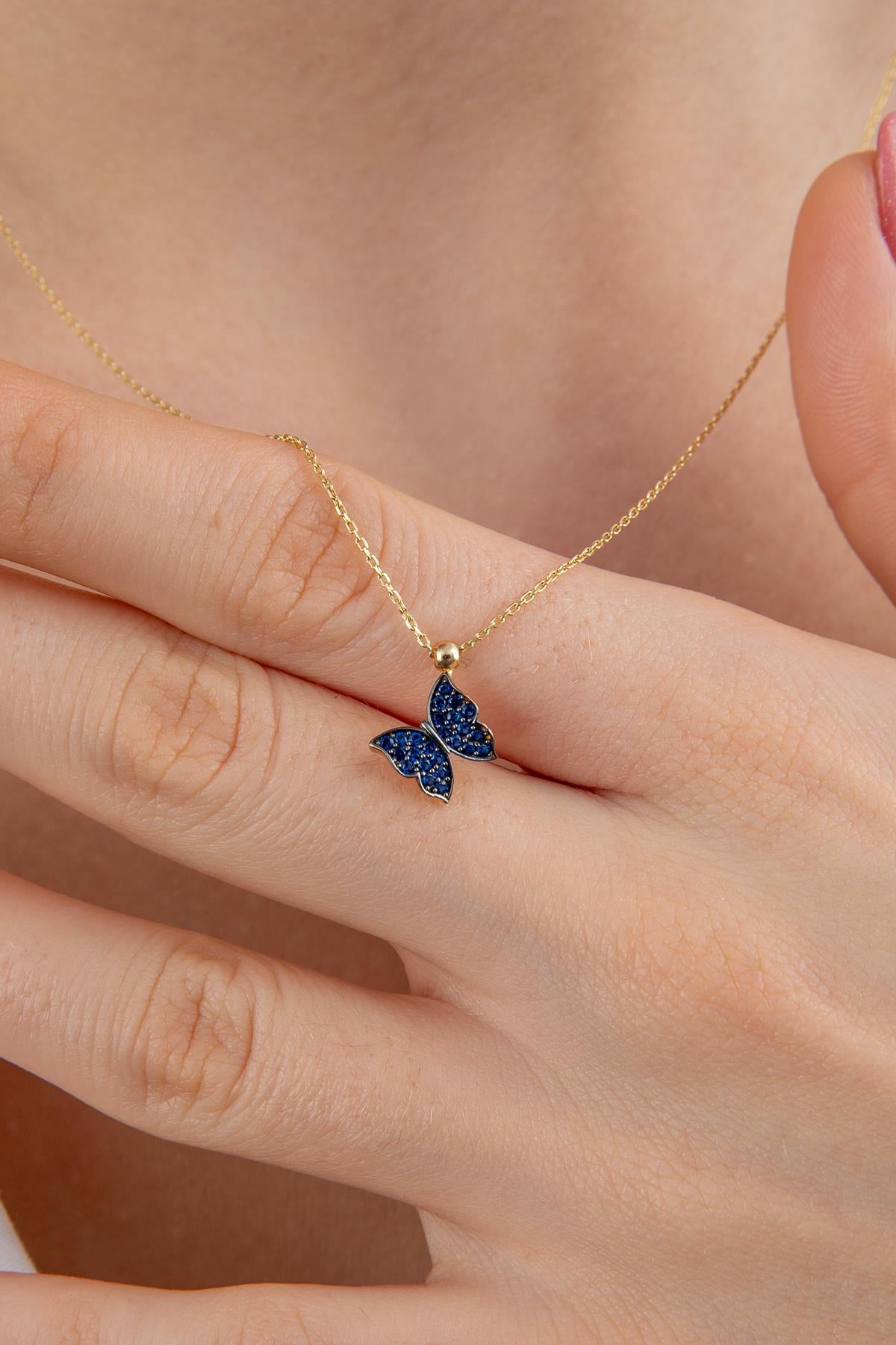 14ct Gold Sapphire Stone Butterfly Necklace