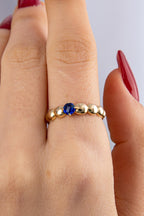 14ct Gold Sapphire Stone Domed Ring