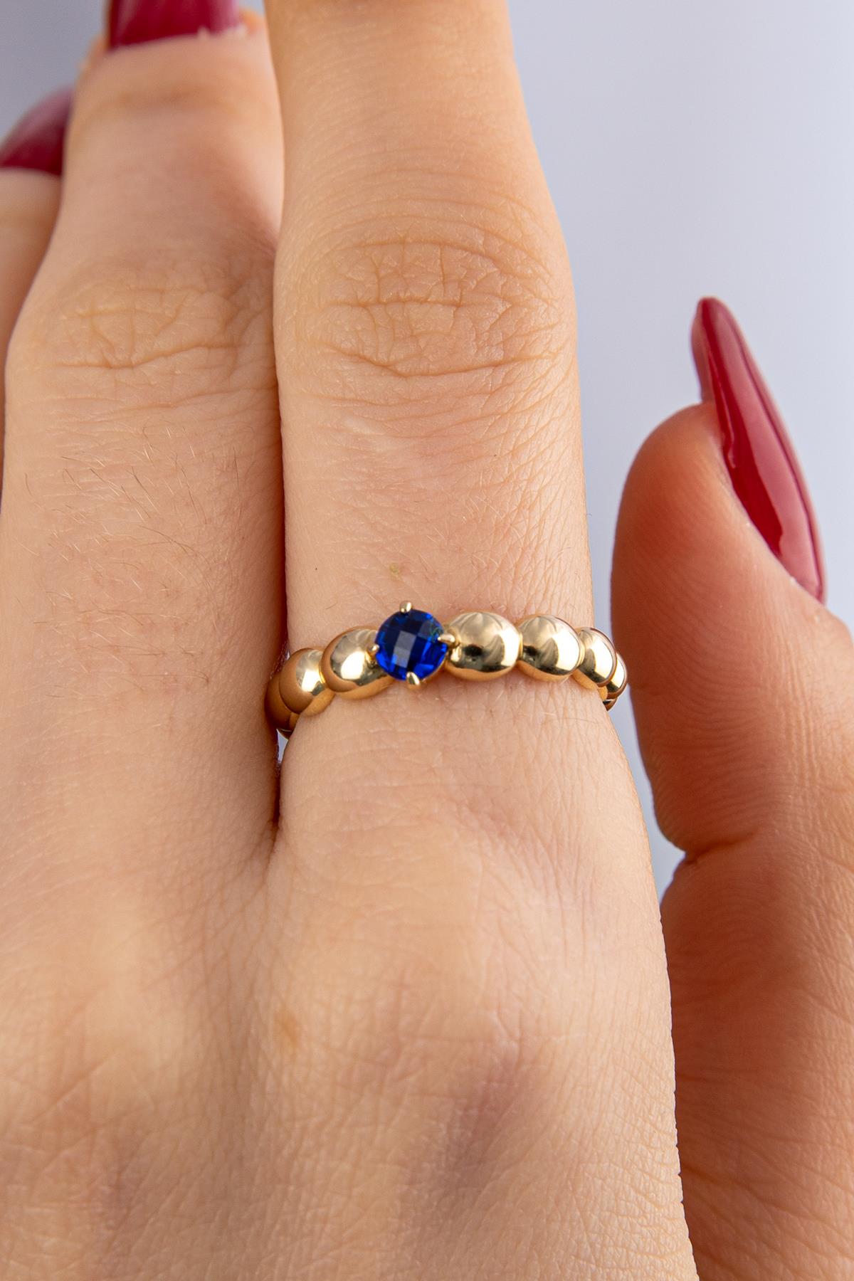 14ct Gold Sapphire Stone Domed Ring