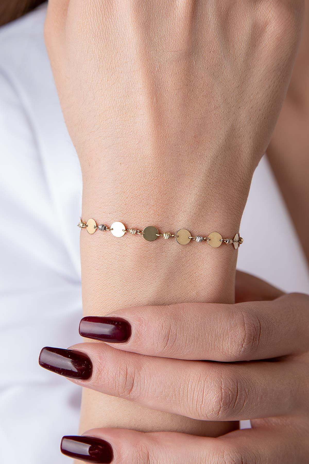 14K Gold Sequin and Bead Row Bracelet