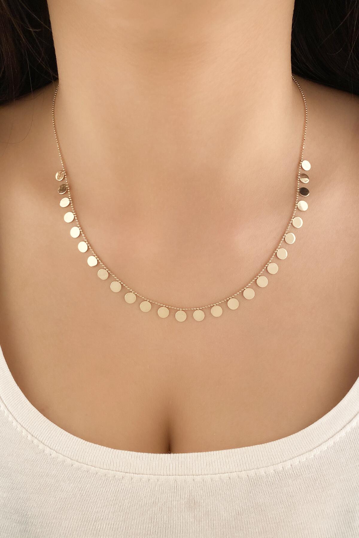 14ct Gold Sequin Round Dangle Chain Set ( Necklace - Bracelet )