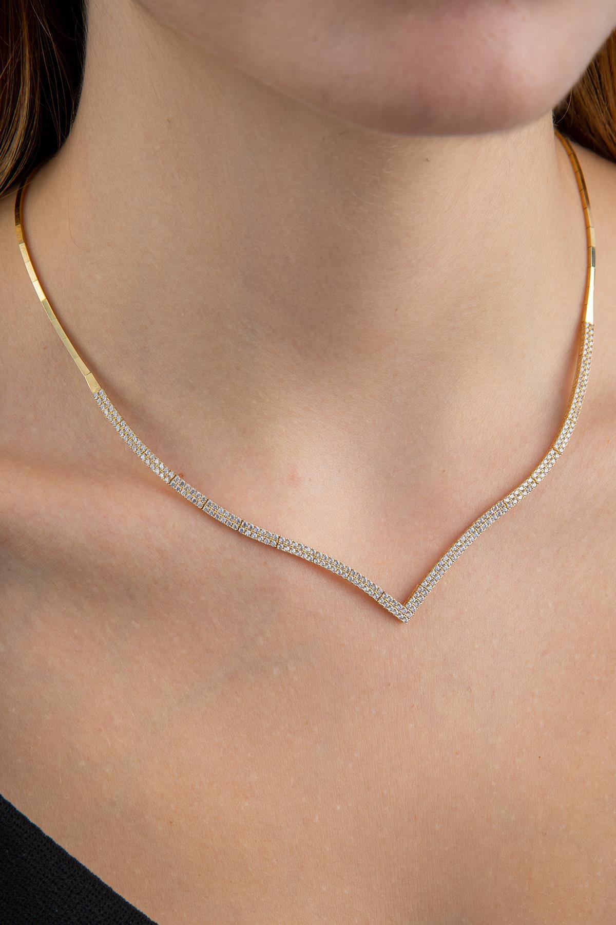 14ct Gold Sergeant Shape Tennis Necklace