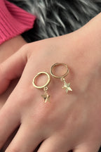 14ct Gold Shiny Star Dangle Huggie Earrings