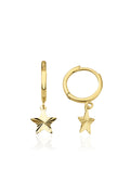 14ct Gold Shiny Star Dangle Huggie Earrings