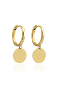 14ct Gold Single Round Sequin Dangle Huggie Earrings