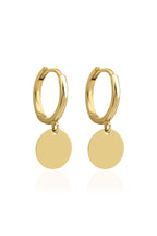 14ct Gold Single Round Sequin Dangle Huggie Earrings