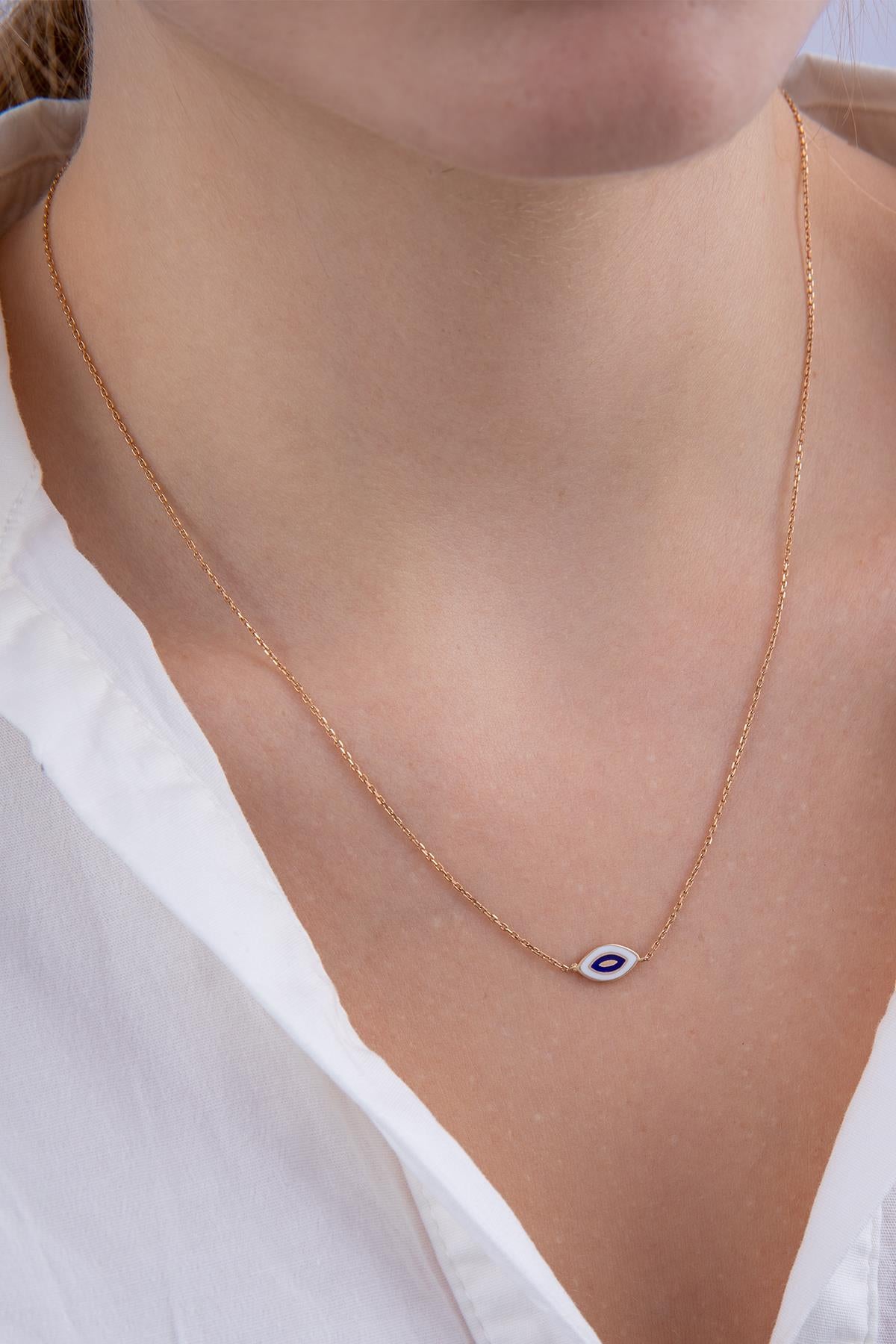14ct Gold Slanting Evil Eye Necklace