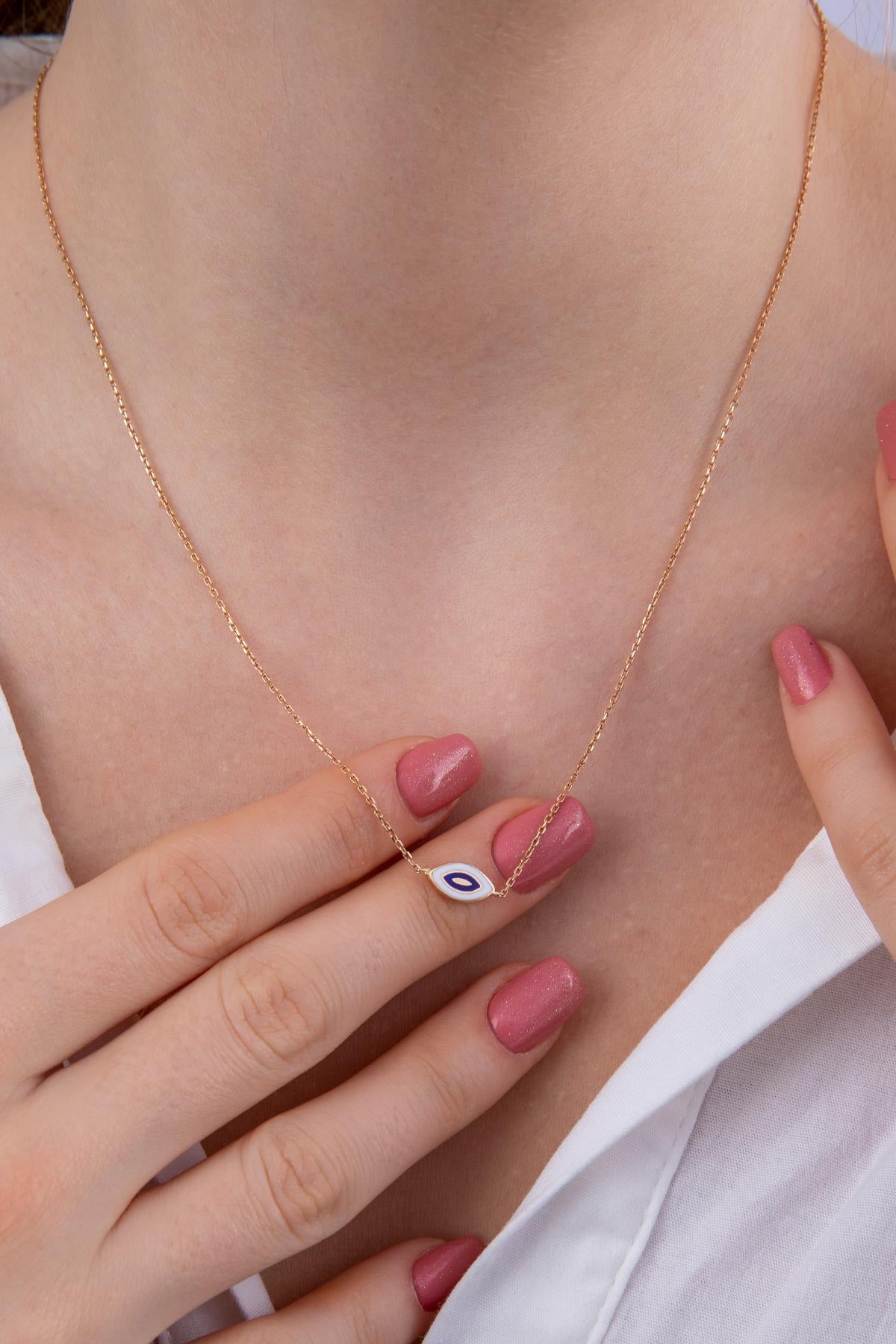 14ct Gold Slanting Evil Eye Necklace