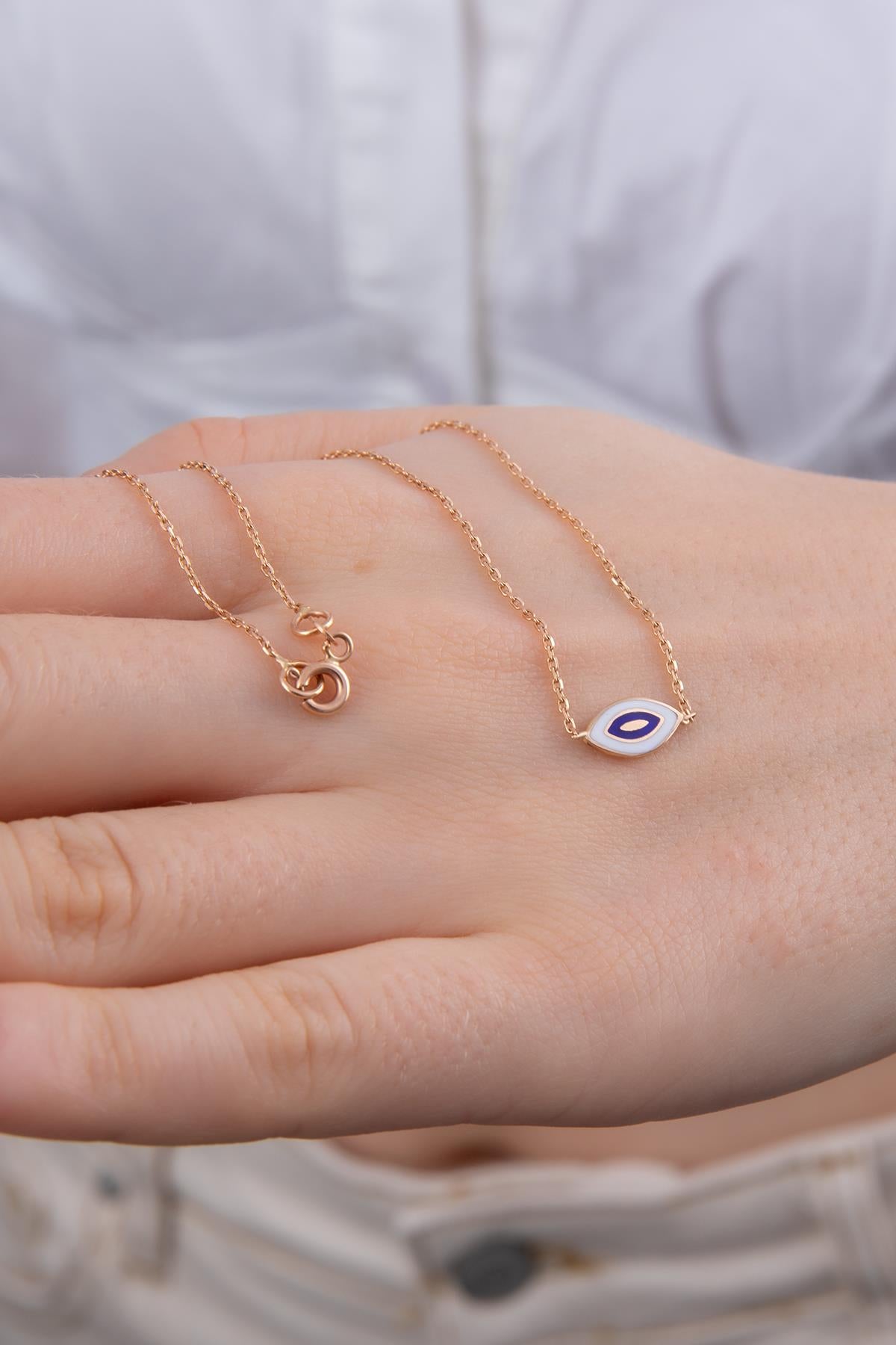 14ct Gold Slanting Evil Eye Necklace