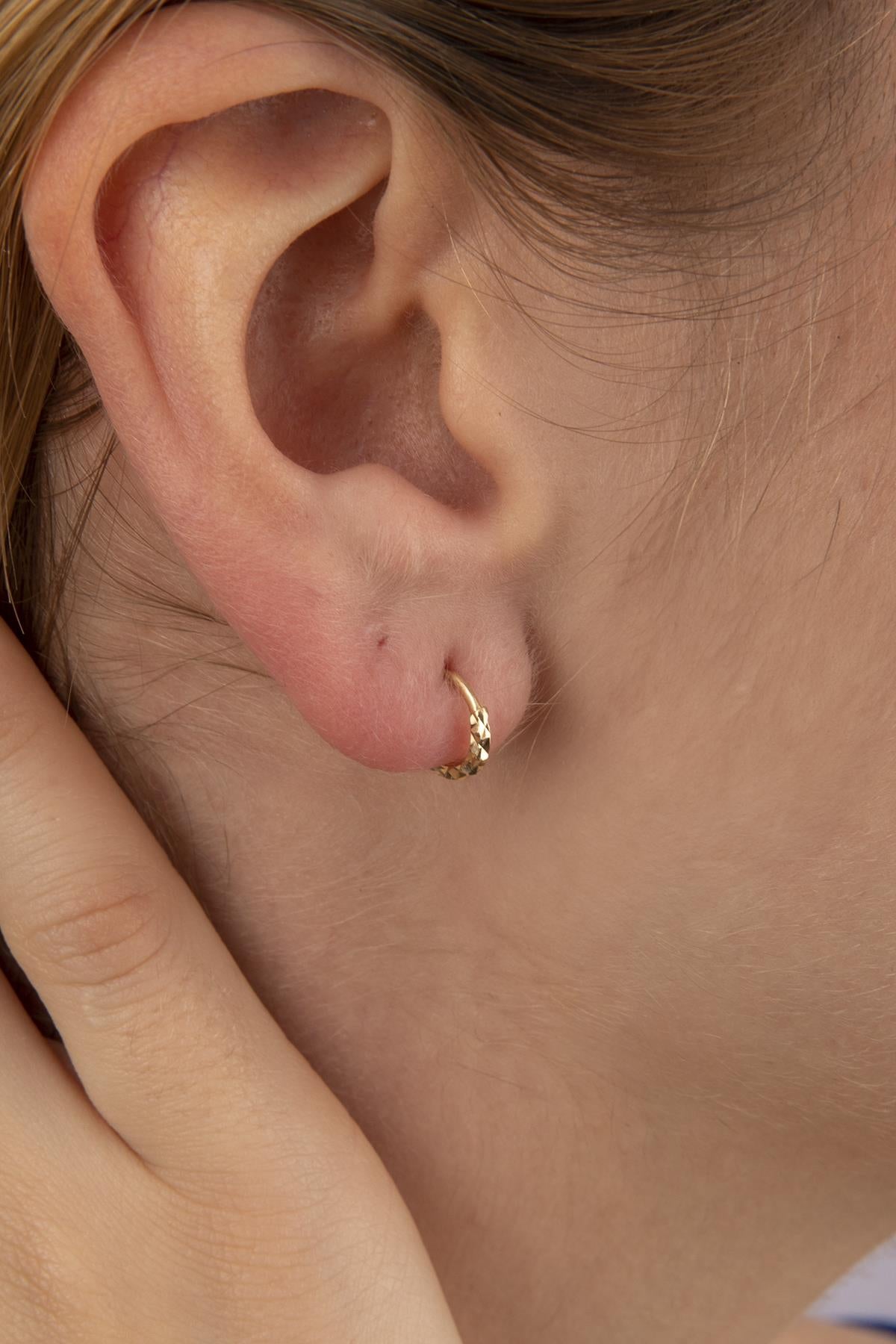 14ct Gold Small Diamond Cut Huggie Earrings