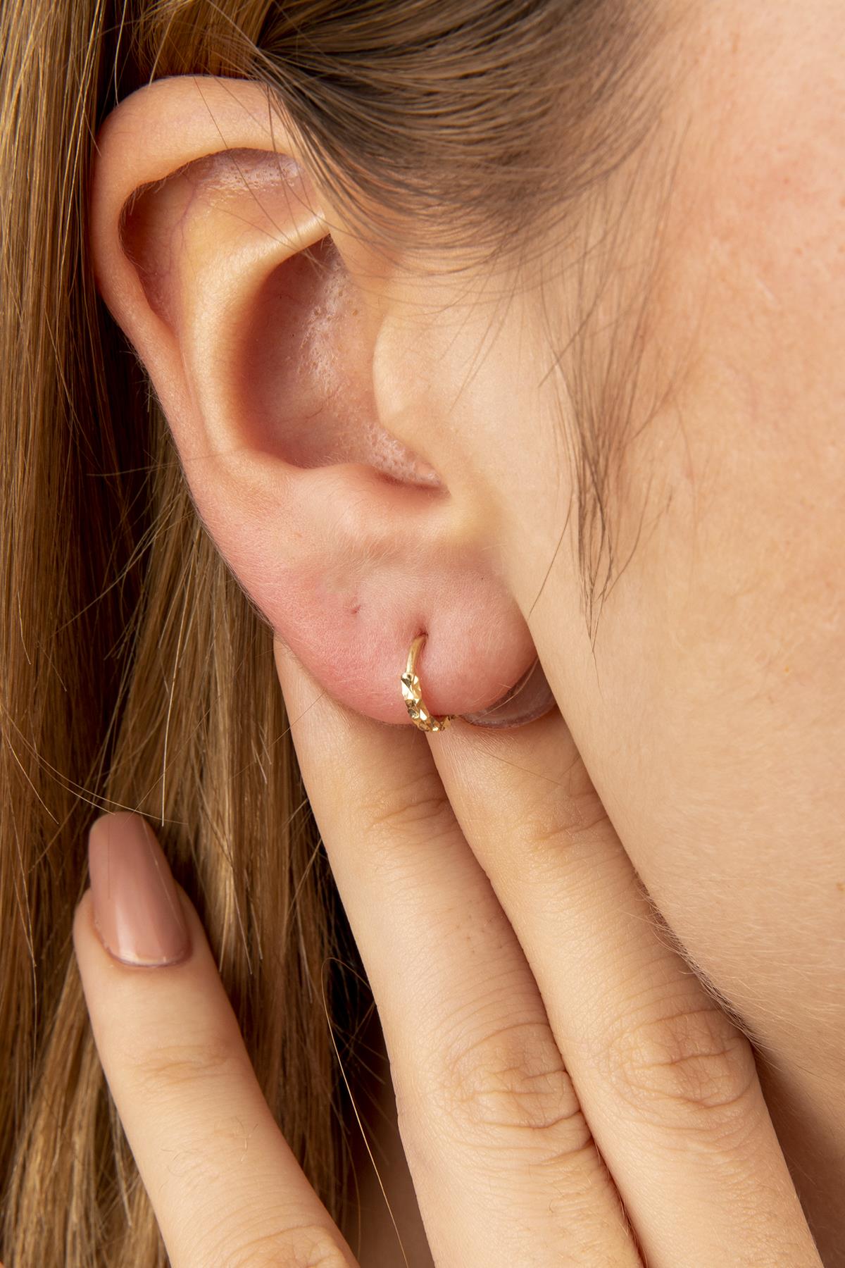 14ct Gold Small Diamond Cut Huggie Earrings